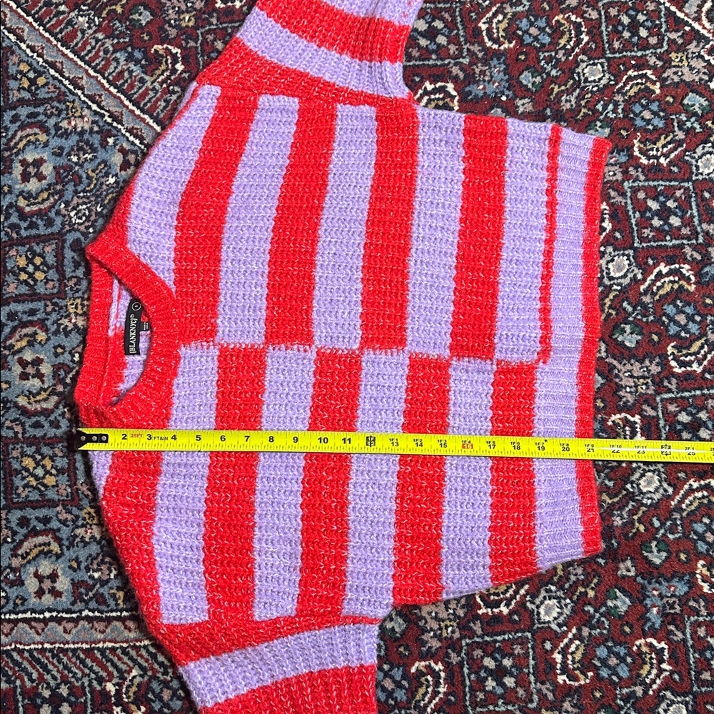 BLANKNYC Good Mood Striped Sweater Small Red Purple Cream Chunky Knit Oversized - Picture 5 of 9